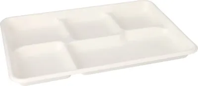 Produktbild von Menü-Trays, Zuckerrohr "pure" 5-geteilt 2,4 cm x 21,6 cm x 31,7 cm weiss