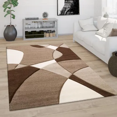 Image de Tapis salon à poils courts moderne aspect 3D coupe contour motif abstrait dimensions 200 x 290 cm