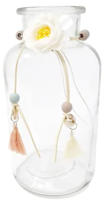 Produktbild von Glasvase Flaschenform H 20cm Ø 10cm Transparent Weiße Blumenschleife