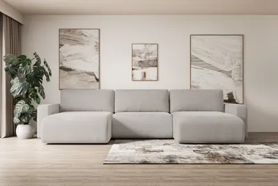 Produktbild von ALTDECOR Ecksofa mit Schlaffunktion und Bettkasten Corner Sofa Eckcouch Couch U-Form universal, links/rechts angeordnet Schlafcouch Ausziehbar Wohnlandschaft Schlafsofa KLEEA-U - 347x143x83cm Hellbraun