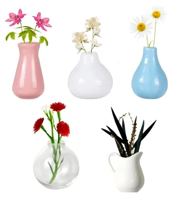 Produktbild von Kühlschrankmagnet in Form einer Vase, 5/6 Stück 3D kleine Vasen, magnetische Mini-Keramikblumenvase für Whiteboard und Gefrierschrank