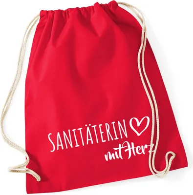 Produktbild von Huuraa Turnbeutel Sanitäterin mit Herz 12 Liter Classic Red Baumwolle Rucksack Geschenkidee