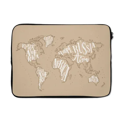 Produktbild von MuchoWow® Laptop Hülle 13 Zoll Weltkarte - Buchstaben - Weiß Laptoptasche - Laptophülle - Sleeve - Rundumschutz
