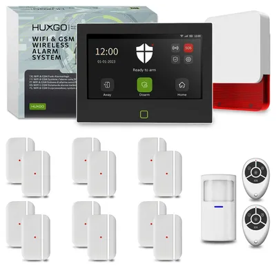 Produktbild von HUXGO Alarmanlage WLAN GSM 4G HXA700 mit Sirene 1x PIR 12x Türkontakt