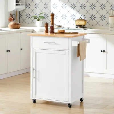 Produktbild von SoBuy FKW102-WN Küchenwagen mit Arbeitsplatte Servierwagen Beistellwagen Rollwagen Getränkewagen fürs Büro BHT ca.: 68x90x46cm