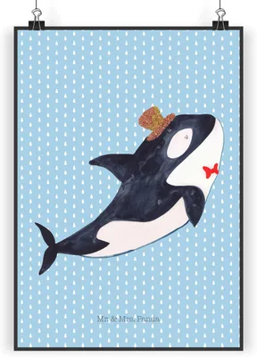 Produktbild von Mr. & Mrs. Panda Bild Orca Zylinder DIN A5 - Blau Pastell - Geschenk, Glückwunsch, Wandbild, Kunstdruck, Glitzer, Fest, Plakat, drucke, wanddeko, Meer, Geburtstag, Narwal