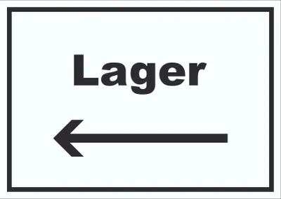 Produktbild von Lager Schild mit Text und Richtungspfeil links Storage Warenlager waagerecht A5 (148x210mm)