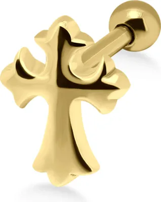 Produktbild von Ohrring Helix Ohrpiercing 925 Sterling Silber Kreuz in verschiedenen Farben Material - Silber gelbvergoldet Verschlusskugel - 4 mm Stablänge - 6 mm