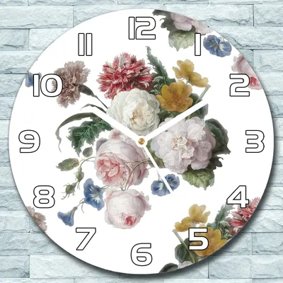 Produktbild von Wanduhr aus Glas Rund fi 30 Blumenstrauß Quarz Deko Schlafzimmer Büro