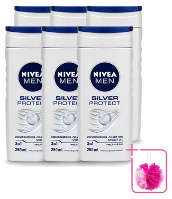 Obrázek produktu pro 6 kusů sprchového gelu Nivea Men Silver Protect 3 v 1 - 250 ml - výhodná sada