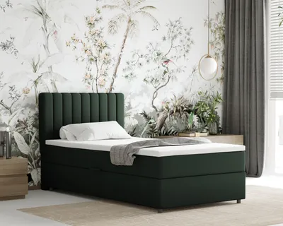 Produktbild von Boxspringbett 100x200 EVEREST, mit Topper, mit Bettkästen,  Einzelbett, Dunkelgrün, Panda Möbel