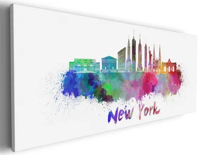 Produktbild von Wallario Premium Leinwandbild Städte als Aquarell - Skyline von New York in Größe 80 x 200 cm
