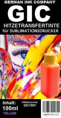 Produktbild von GIC - Hitzetransfertinte | Sublimationstinte in 100ml Flasche - Farbe YELLOW