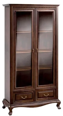 Produktbild von Casa Padrino Luxus Jugendstil Vitrinenschrank Dunkelbraun 116,8 x 46,1 x H. 206,6 cm - Wohnzimmerschrank mit 2 Glastüren und 2 Schubladen - Wohnzimmermöbel