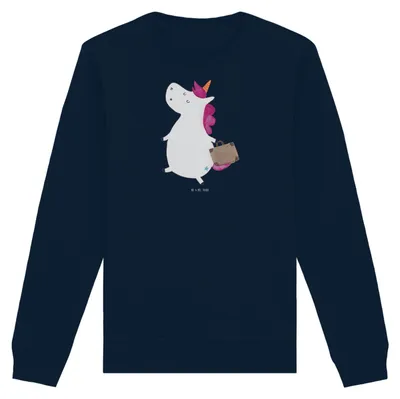 Produktbild von Mr. & Mrs. Panda Baumwoll Sweatshirt Einhorn Koffer Größe XL - French Navy - Geschenk, Organic Baumwolle Pullover, Spaß, Abenteuer, Reise, Sweater, Unicorn, Pulli, Lustig