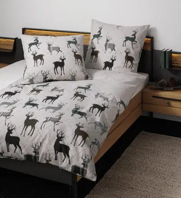 Produktbild von Janine Design Feinbiber-Bettwäsche-Garnitur DAVOS 65180 Farbe beige tannengrün Größe 135x200+80x80