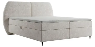 Image de Lit Boxspring 180x200 MADRYT Bouclé Crème avec surmatelas, 2 matelas & 2 coffres | Lit rembourré complet avec rangement