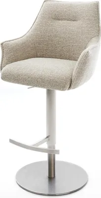 Produktbild von DELIFE Barstuhl Alja-Flex Webstoff Soft Beige Drehfuß höhenverstellbar Edelstahl Silberfarben Taschenfederkern