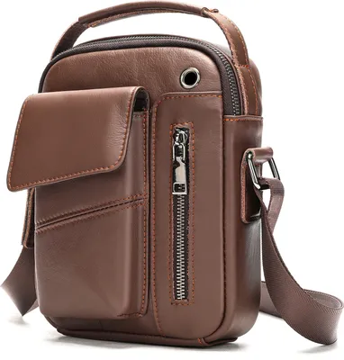 Image de ASKSA Sac à bandoulière pour hommes Sac à bandoulière en cuir Sac à bandoulière Vintage Messenger Sac à bandoulière pour hommes Sac de voyage d'affaires,Light Brown