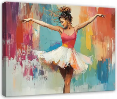 Produktbild von Leinwandbild Abstrakt Ballerina Frau Bunt - 120x80 cm - Bilder - Wandbilder XXL - Wanddekoration - Leinwandbilder Wohnzimmer Schlafzimmer