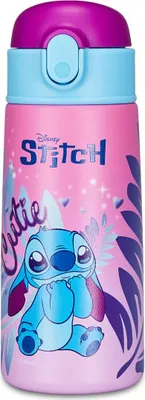 Kinder-Thermosflasche Lilo & Stitch, 460 ml, Edelstahl, Strohhalm