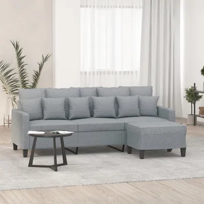 Produktbild von Cloris Designermöbel 3-Sitzer-Sofa mit Hocker Hellgrau 180 cm Stoff 2024 Neu