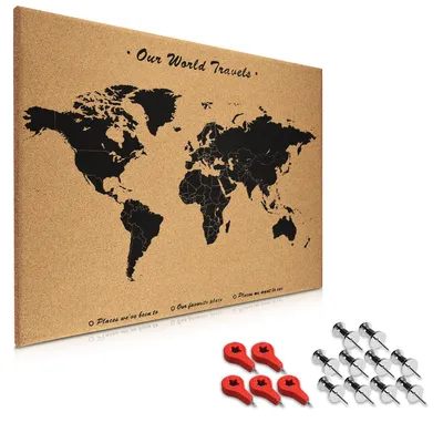 Produktbild von Navaris Kork Pinwand Weltkarte Tafel - 70x50cm Pin Board Korkwand mit Stecknadeln Fahnen Montageset - Pinnwand Memoboard Korktafel