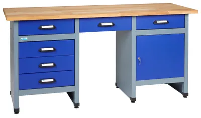 Produktbild von Küpper Werkbank 12577, 170x84x60 cm, 6 Schubladen, 1 Tür, 300 kg Traglast, 30 mm massive Buchenarbeitsplatte