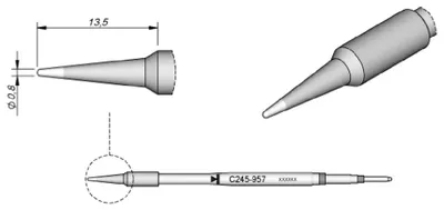 Obrázek produktu pro JBC pájecí hrot řady C245, kulatý tvar, C245957/Ø 0,8 mm, rovný C245957