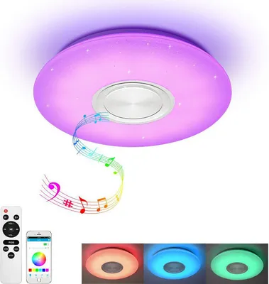 Obrázek produktu pro (36 W) LED hudební stropní světlo s reproduktorem Bluetooth, vysoce kvalitní reproduktor, stmívatelné moderní stropní světlo, RGB měnící se barvy pro rodinné párty - dálkové ovládání v ceně