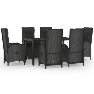 Produktbild von vidaXL 7-tlg. Garten-Essgruppe mit Kissen Schwarz und Grau Poly Rattan