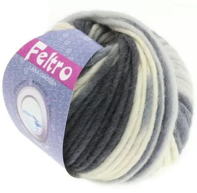 Produktbild von Lana Grossa FELTRO PRINT 50 g moderne Filzwolle 21 Farben 50 m Filzgarn Farbe 331 - Rohweiß/Silbergrau/Mittelgrau/Dunkelgrau