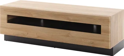 Produktbild von LIVOJO M14 Wohnzimmer Lowboard breit 140 x 46 x 48 cm Schwarz Hochglanz & Grandson Oak hell
