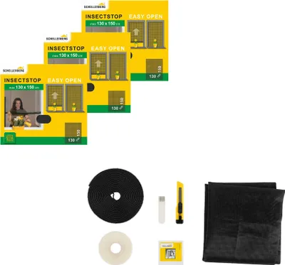 Produktbild von Schellenberg 3er Pack 70474 Insektenschutzgitter Easy Open, aufrollbares Fliegengitter für Fenster, 130 x 150 cm, anthrazit
