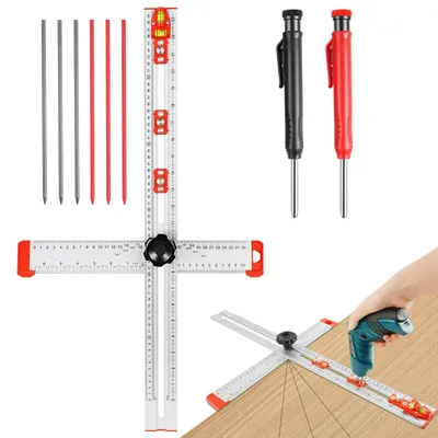 Productafbeelding van 4-in-1 boorpositioneringsliniaal, 60 cm schaalmarkeringsmeter, T-vierkante houtbewerkingsliniaal