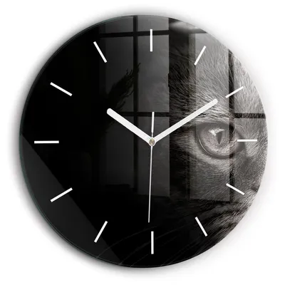Produktbild von Wallfluent Große Wanduhr – Stilles Quarzuhrwerk - Uhr Dekoration Wohnzimmer Schlafzimmer Küche - Zifferblatt mit Striche - weiße Zeiger - 60 cm - Schottenhund und Katze
