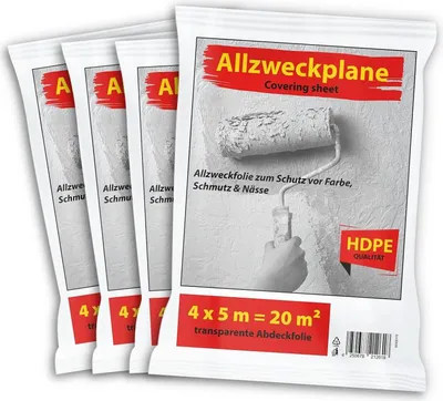Produktbild von Hypafol Abdeckplane transparent I Maler Abdeckfolie 4 x 5m aus hochwertigem HDPE, 4 Stück einzeln verpackt, für Innen und Außenbereich, Malerfolie