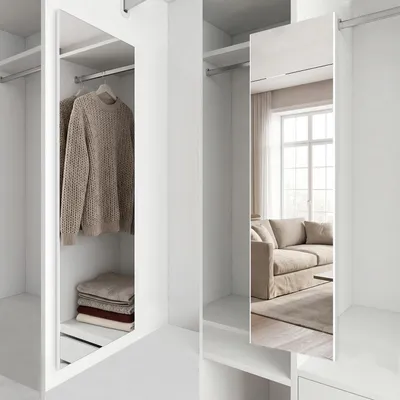 Productafbeelding van Schuifdeurspiegel voor garderobe, uitschuifbaar, breekvast, wit, 150 x 40 cm