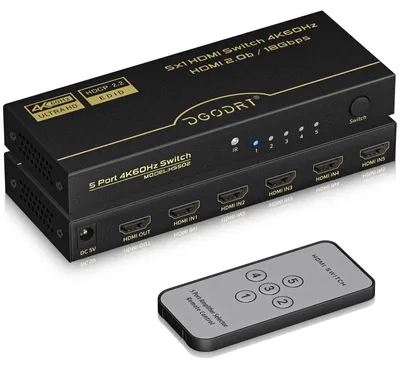 Productafbeelding van HDMI Switch 4K 60Hz - 5 in 1 out HDMI 2.0 schakelaar met afstandsbediening