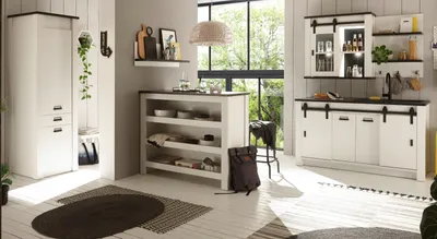 Immagine prodotto di Cucina con bancone "Stove" in pino bianco Set di mobili da cucina da 6 pezzi