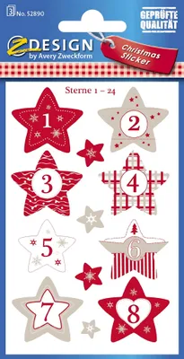 Image de Avery Zweckform ZDesign Stickers Calendrier de l'Avent Étoiles 3 feuilles à 8 stickers
