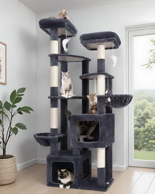 Produktbild von Katzenbaum - Kratzbaum - Katzenmöbel - Kletterbaum - XXL-Katzenbaum - Dunkelgrau