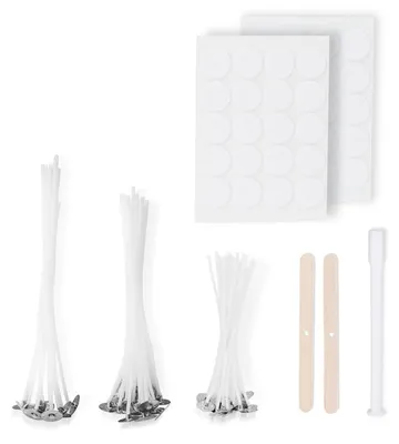 Image de Kit de fabrication de bougies Kerzendocht, comprenant 40 mèches (6/10/15 cm), des autocollants et des supports pour la fabrication de bougies