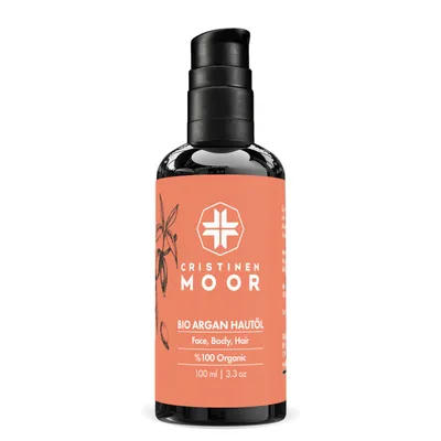 Produktbild von Cristinen Moor Bio Arganöl 100 ml - kalt gepresstes Haut & Haarpflegeöl - e Bio-Kosmetik und  clean Beauty