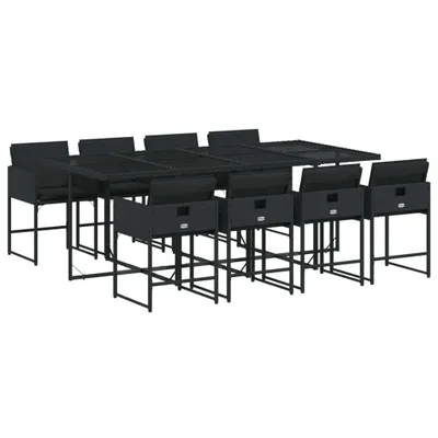 Produktbild von 9-tlg. Garten-Essgruppe mit Kissen Schwarz Poly Rattan