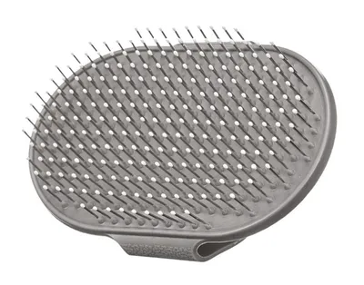 Produktbild von TIERBÜRSTE mit Metallstiften und Handriemen aus Silikon oval Grau Fellbürste Hundebürste Katzenbürste Fellpflege 99