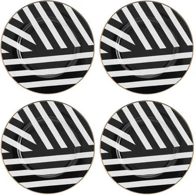 Produktbild von Mikasa Luxe Deco Dessertteller de Porzellan, Set de 4 kleine Dessertteller mit Deco Design Art, 21cm, Luxus-Teller für 4 - Geschenkverpackt & spülmaschinenfest