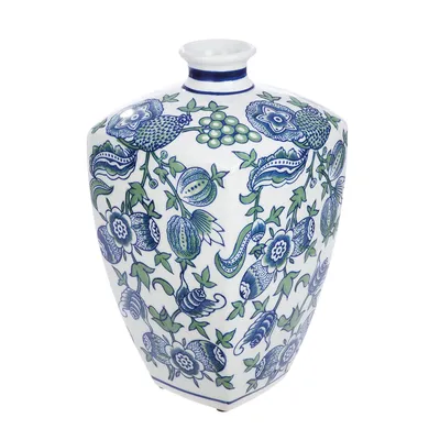 Image de GILDE Vase, "Fayencen", Blumenmuster, Keramik, blau, weiß, , H. 31 cm, D. 17,5 cm 34857