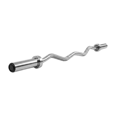 Zdjęcie produktu dla GORILLA SPORTS® SZ curl bar - długość 120cm, Olympia 50mm, z 2x blokadami sprężynowymi, max. obciążenie 272kg, radełkowany, chrom - sztanga, sztanga, SZ bar, curl bar, curl barbell
