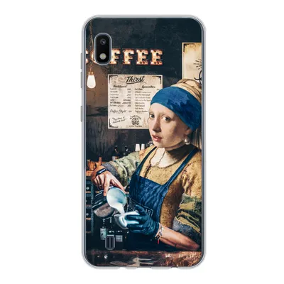 Produktbild von MuchoWow® Handyhülle Schutzhülle Hülle für Samsung Galaxy A10 Mädchen mit Perlenohrring - Cappuccino - Barista - Vermeer - Kaffee - Gemälde Silikon Softcase Handy Hülle - Schutzhülle
